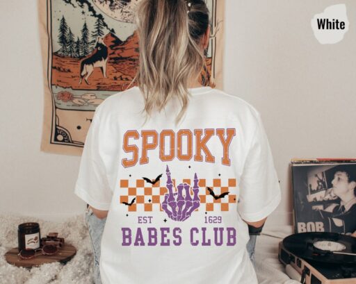 Spooky Babes club Tshirt, Halloween Vibes Shirts, Witchy women shirt, Retro Skeleton women T-shirt, Halloween shirt, Spooky Season -HF42