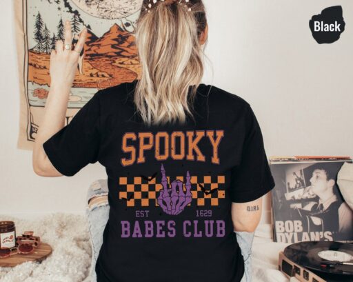 Spooky Babes club Tshirt, Halloween Vibes Shirts, Witchy women shirt, Retro Skeleton women T-shirt, Halloween shirt, Spooky Season -HF42