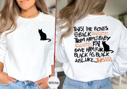 Halloween Cat Sweatshirt and Hoodie, Twist The Bones Sweatshirt Gift For Halloween, Black Cat Shirt, Halloween Clothing, Hocus Pocus -HC59