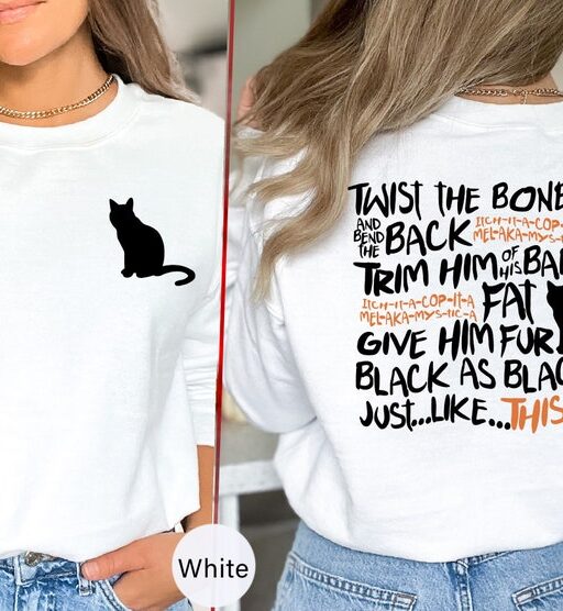 Halloween Cat Sweatshirt and Hoodie, Twist The Bones Sweatshirt Gift For Halloween, Black Cat Shirt, Halloween Clothing, Hocus Pocus -HC59