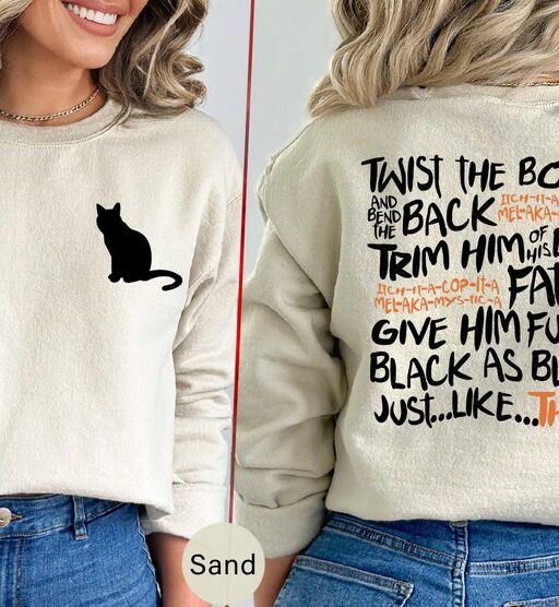 Halloween Cat Sweatshirt and Hoodie, Twist The Bones Sweatshirt Gift For Halloween, Black Cat Shirt, Halloween Clothing, Hocus Pocus -HC59