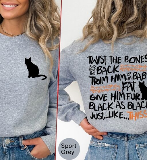 Halloween Cat Sweatshirt and Hoodie, Twist The Bones Sweatshirt Gift For Halloween, Black Cat Shirt, Halloween Clothing, Hocus Pocus -HC59