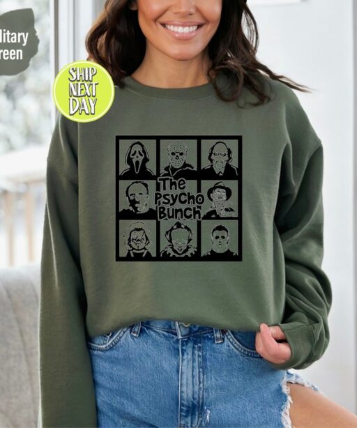 The Psycho Bunch Sweatshirt, Horror Character Shirt, Myers Shirt, Halloween Tshirt, Halloween Shirt, Horror Movie Characters Shirt -HC09