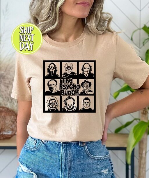 Movie Characters T-shirt, The Psycho Bunch Shirt, Horror Tee, Horror Character Shirt, Friends T-shirt, Halloween Gift,Thanksgiving Tee -HC09