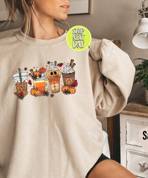 Fall Coffee Shirt, Cute Fall Sweatshirt and Hoodie, Thanksgiving Shirt, Halloween Shirt, Pumpkin Fall Sweatshirt, Coffee Lover Shirt -HC43