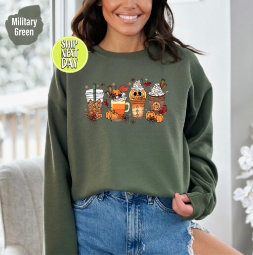Fall Coffee Shirt, Cute Fall Sweatshirt and Hoodie, Thanksgiving Shirt, Halloween Shirt, Pumpkin Fall Sweatshirt, Coffee Lover Shirt -HC43