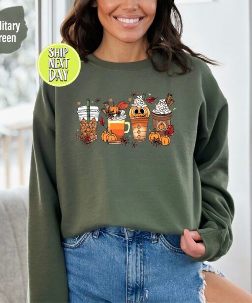 Fall Coffee Shirt, Cute Fall Sweatshirt and Hoodie, Thanksgiving Shirt, Halloween Shirt, Pumpkin Fall Sweatshirt, Coffee Lover Shirt -HC43