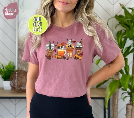 Fall Coffee T-Shirt, Cute Halloween Fall Shirt, Mouse Ears Coffee Lover Shirt, Pumpkin Spice Latte Drink Cup, Thanksgiving Shirt -HC43