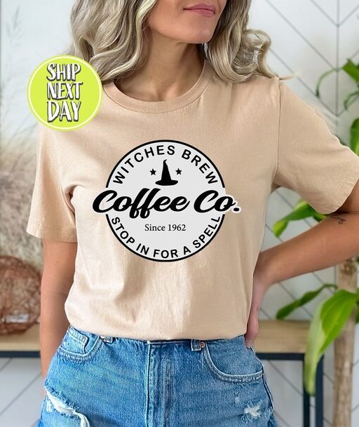 Witches Brew Tee Shirt, Witches Brew Coffee Co. Shirt, Halloween Witches Shirt, Witch Shirt, Women Halloween, Fall Shirt, Ghost Tee -HC44