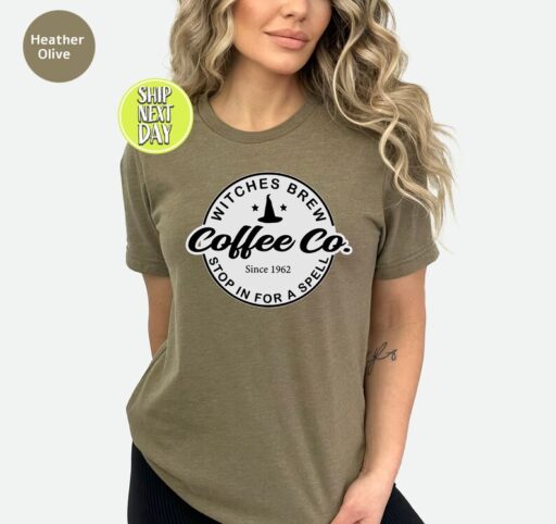 Witches Brew Tee Shirt, Witches Brew Coffee Co. Shirt, Halloween Witches Shirt, Witch Shirt, Women Halloween, Fall Shirt, Ghost Tee -HC44