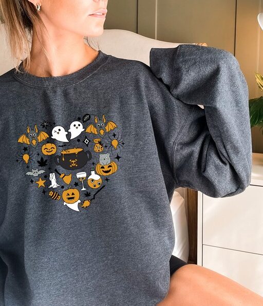 Halloween Doodles Hearth Shirt Gift For Halloween Moms, Cute Halloween Hoodie, Halloween Sweatshirt,Pumpkin Sweatshirt,Halloween Witch -HC16