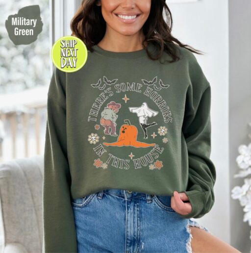 Funny Halloween Sweatshirt and Hoodie, There's Some Horrors In This House, Retro Halloween Sweater, Funny Pumpkin Shirt, Spooky Season -HC45