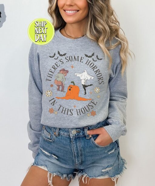 Funny Halloween Sweatshirt and Hoodie, There's Some Horrors In This House, Retro Halloween Sweater, Funny Pumpkin Shirt, Spooky Season -HC45