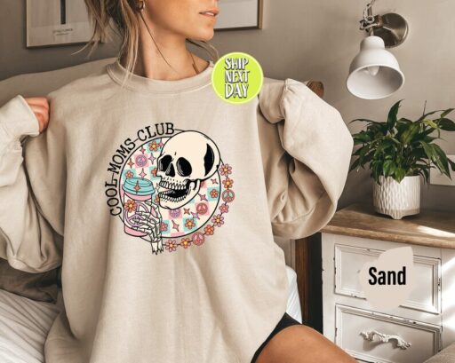 Cool Moms Club Sweatshirt and Hoodie, Halloween Skeleton Mom Shirt, Skull Mother's Day Tee, Gift For Mom,New Mommy Sweater,Mama Shirt - HC53