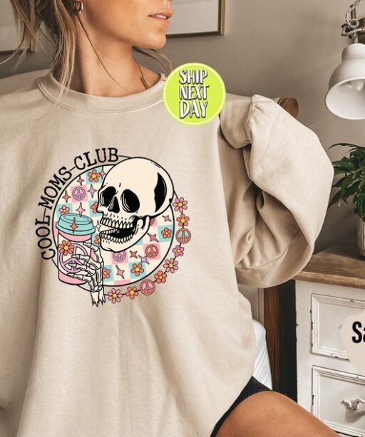 Cool Moms Club Sweatshirt and Hoodie, Halloween Skeleton Mom Shirt, Skull Mother's Day Tee, Gift For Mom,New Mommy Sweater,Mama Shirt - HC53