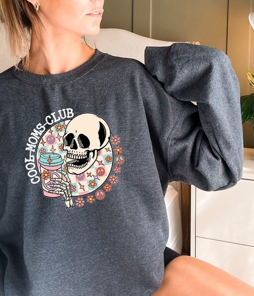 Cool Moms Club Sweatshirt and Hoodie, Halloween Skeleton Mom Shirt, Skull Mother's Day Tee, Gift For Mom,New Mommy Sweater,Mama Shirt - HC53