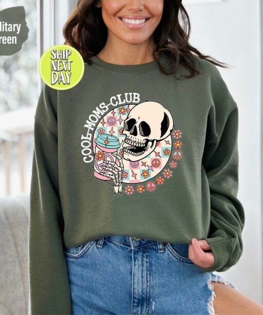 Cool Moms Club Sweatshirt and Hoodie, Halloween Skeleton Mom Shirt, Skull Mother's Day Tee, Gift For Mom,New Mommy Sweater,Mama Shirt - HC53