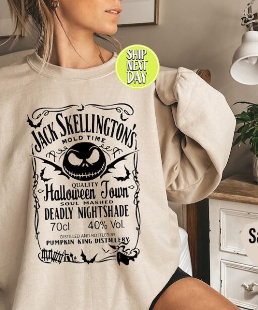 Jack Skellington's Brewery Halloween Sweatshirt and Hoodie ,Nightmare Before Christmas Sweater, Skeleton, Whiskey Holiday Hoodie - HC52