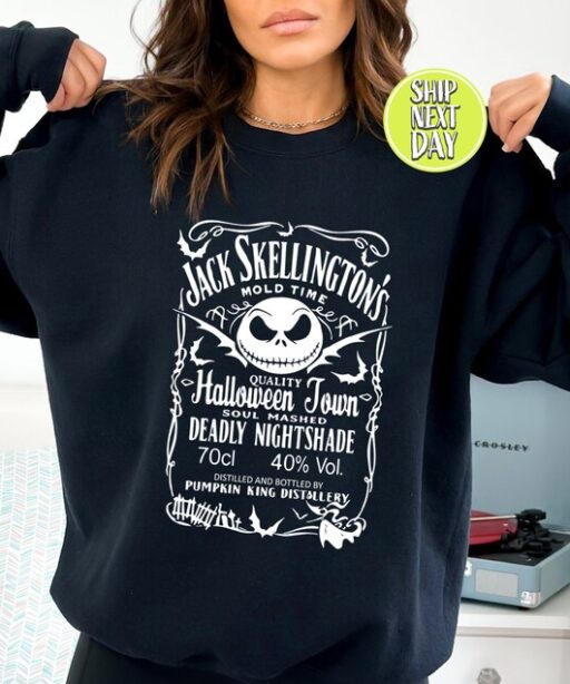 Jack Skellington's Brewery Halloween Sweatshirt and Hoodie ,Nightmare Before Christmas Sweater, Skeleton, Whiskey Holiday Hoodie - HC52