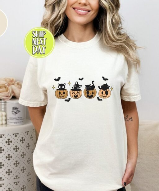 Black Cat and Pumpkin HalloweenTshirt, Shirt for fall, Black Cat t-shirt, Halloween Black Cat, Iprintasty Halloween, Fall Cat Shirt -HC021
