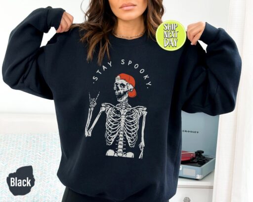 Stay Spooky Sweatshirt, Halloween Skeleton Hoodie, Stay Spooky Shirt, Retro Halloween, Funny Halloween Gift, Spooky Season,Cute Ghost - HC50