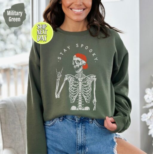 Stay Spooky Sweatshirt, Halloween Skeleton Hoodie, Stay Spooky Shirt, Retro Halloween, Funny Halloween Gift, Spooky Season,Cute Ghost - HC50