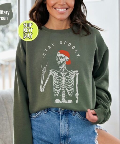 Stay Spooky Sweatshirt, Halloween Skeleton Hoodie, Stay Spooky Shirt, Retro Halloween, Funny Halloween Gift, Spooky Season,Cute Ghost - HC50