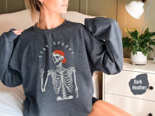 Stay Spooky Sweatshirt, Halloween Skeleton Hoodie, Stay Spooky Shirt, Retro Halloween, Funny Halloween Gift, Spooky Season,Cute Ghost - HC50