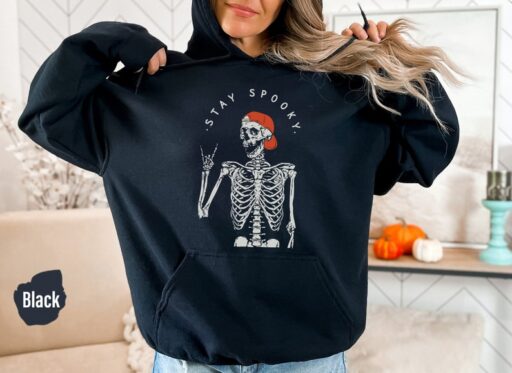 Stay Spooky Sweatshirt, Halloween Skeleton Hoodie, Stay Spooky Shirt, Retro Halloween, Funny Halloween Gift, Spooky Season,Cute Ghost - HC50