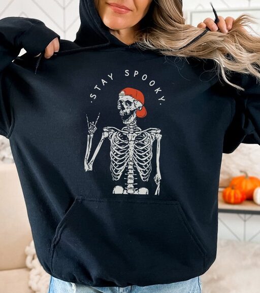 Stay Spooky Sweatshirt, Halloween Skeleton Hoodie, Stay Spooky Shirt, Retro Halloween, Funny Halloween Gift, Spooky Season,Cute Ghost - HC50