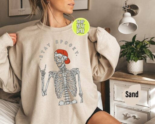 Stay Spooky Sweatshirt, Halloween Skeleton Hoodie, Stay Spooky Shirt, Retro Halloween, Funny Halloween Gift, Spooky Season,Cute Ghost - HC50