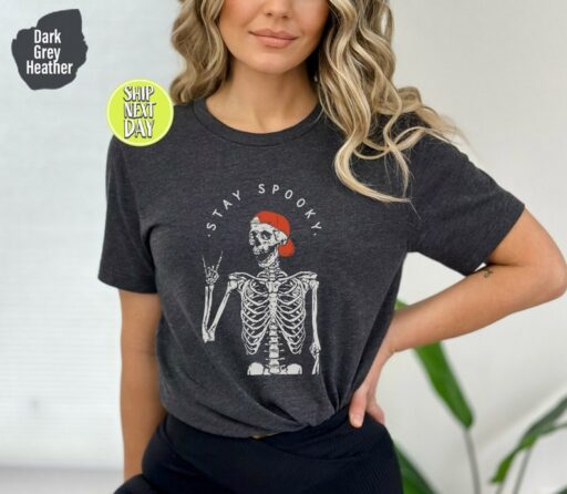 Stay Spooky Skeleton T-Shirt, Spooky Vibes Shirt, Halloween Skeleton Shirt, Funny Halloween Shirt, Spooky Season Shirt, Ghost Halloween-HC50