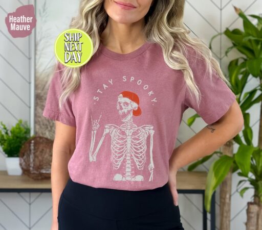 Stay Spooky Skeleton T-Shirt, Spooky Vibes Shirt, Halloween Skeleton Shirt, Funny Halloween Shirt, Spooky Season Shirt, Ghost Halloween-HC50