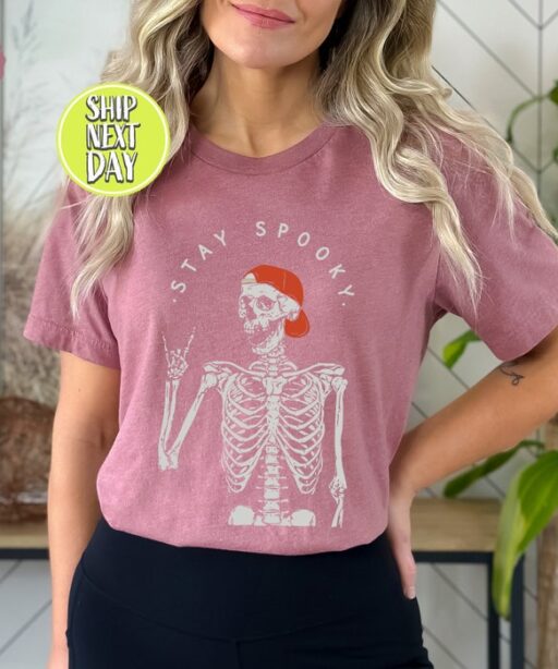 Stay Spooky Skeleton T-Shirt, Spooky Vibes Shirt, Halloween Skeleton Shirt, Funny Halloween Shirt, Spooky Season Shirt, Ghost Halloween-HC50