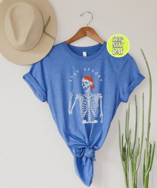 Stay Spooky Skeleton T-Shirt, Spooky Vibes Shirt, Halloween Skeleton Shirt, Funny Halloween Shirt, Spooky Season Shirt, Ghost Halloween-HC50