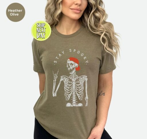 Stay Spooky Skeleton T-Shirt, Spooky Vibes Shirt, Halloween Skeleton Shirt, Funny Halloween Shirt, Spooky Season Shirt, Ghost Halloween-HC50