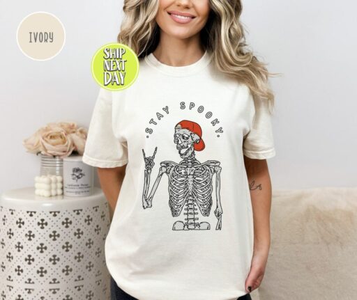 Stay Spooky Skeleton T-Shirt, Spooky Vibes Shirt, Halloween Skeleton Shirt, Funny Halloween Shirt, Spooky Season Shirt, Ghost Halloween-HC50