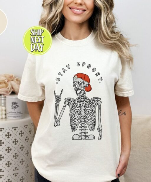 Stay Spooky Skeleton T-Shirt, Spooky Vibes Shirt, Halloween Skeleton Shirt, Funny Halloween Shirt, Spooky Season Shirt, Ghost Halloween-HC50