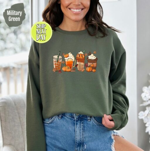 Vintage Halloween Coffee and Pumpkin Shirt, Halloween Coffee Sweatshirt, Pumpkin Spice Latte Hoodie, Coffee Fall Sweatshirt, Pumpkin - HC47