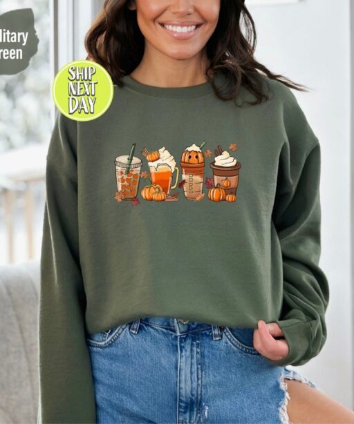 Vintage Halloween Coffee and Pumpkin Shirt, Halloween Coffee Sweatshirt, Pumpkin Spice Latte Hoodie, Coffee Fall Sweatshirt, Pumpkin - HC47