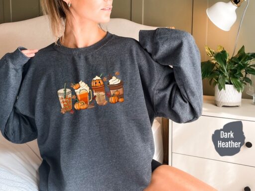 Vintage Halloween Coffee and Pumpkin Shirt, Halloween Coffee Sweatshirt, Pumpkin Spice Latte Hoodie, Coffee Fall Sweatshirt, Pumpkin - HC47