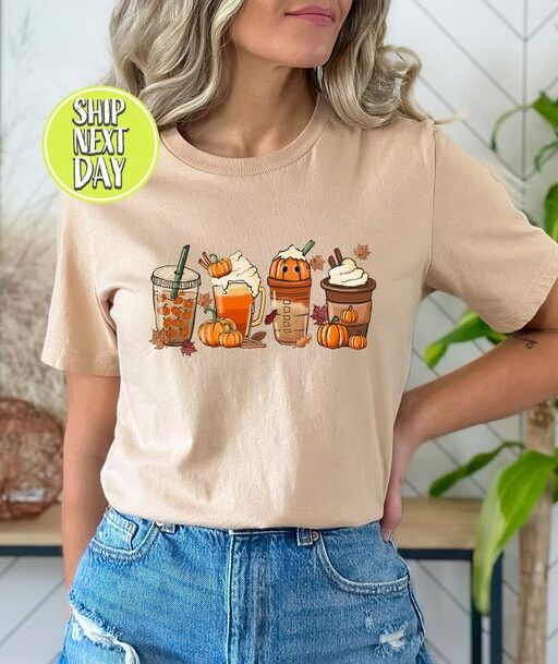 Halloween Horror Coffee Tshirt, Pumpkin Coffee Shirt, Halloween Tee Shirt , Spooky Season, Coffee Shirt, Fall Coffee Graphic Shirt-HC47