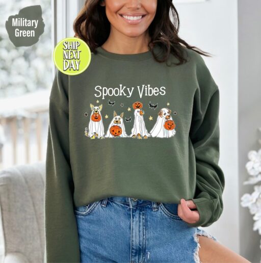 Halloween Ghost Dog Sweatshirt and Hoodie, 2023 Happy Halloween Dog Lover Sweater, Retro Spooky Season, Halloween Ghost Dog Sweat -HC046