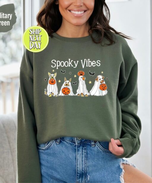 Halloween Ghost Dog Sweatshirt and Hoodie, 2023 Happy Halloween Dog Lover Sweater, Retro Spooky Season, Halloween Ghost Dog Sweat -HC046