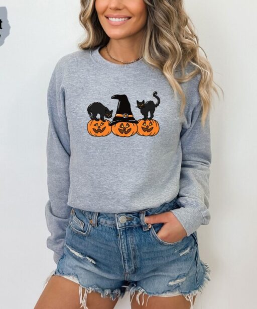 Halloween Sweatshirt and Hoodie, Vintage Black Cat And Pumpkin Shirt,Halloween Cat Shirt,Cat Sweatshirt, Spooky Season Sweat, Pumpkin -HC014