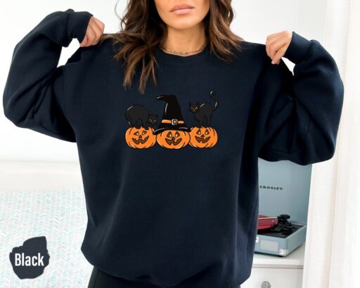 Halloween Sweatshirt and Hoodie, Vintage Black Cat And Pumpkin Shirt,Halloween Cat Shirt,Cat Sweatshirt, Spooky Season Sweat, Pumpkin -HC014