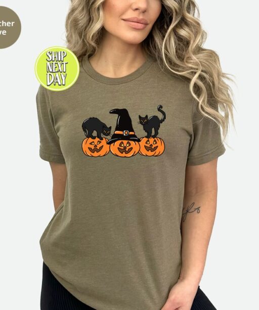 Black Cat on Pumpkin shirt, Shirt for fall, Vintage Halloween, Spooky Season Shirt,Black Cat Design, Fall Shirt, iprintasty halloween -HC014