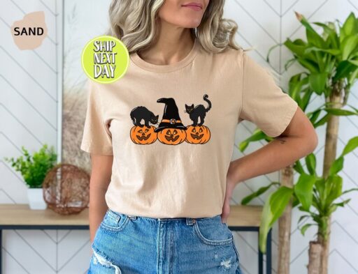 Black Cat on Pumpkin shirt, Shirt for fall, Vintage Halloween, Spooky Season Shirt,Black Cat Design, Fall Shirt, iprintasty halloween -HC014