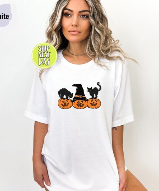 Black Cat on Pumpkin shirt, Shirt for fall, Vintage Halloween, Spooky Season Shirt,Black Cat Design, Fall Shirt, iprintasty halloween -HC014