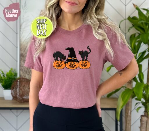 Black Cat on Pumpkin shirt, Shirt for fall, Vintage Halloween, Spooky Season Shirt,Black Cat Design, Fall Shirt, iprintasty halloween -HC014